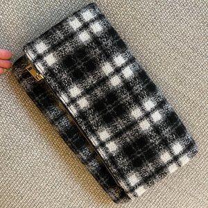 NWOT Nordstrom BP Black & White Plaid Fabric Fold Over Clutch